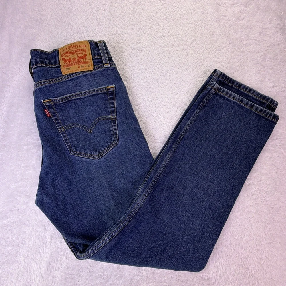 Levi's 505 Jeans Mens 32x29 (tag: 34x30) Straight Leg Dark Wash Denim Distressed